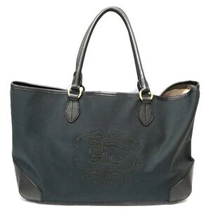 BURBERRY Tote Bag Shadow Black Horse Canvas Leather Logo Black Embroidered